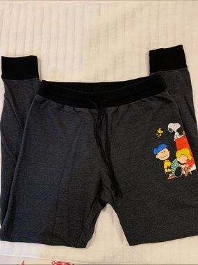Peanuts Womans  Charcoal Joggers Sleep Pants with Multicolor Character Print- M​